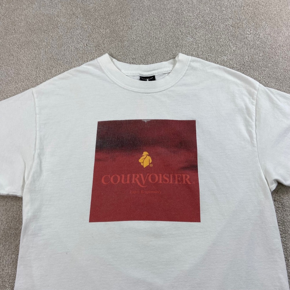 Vtg‎ Y2K Courvoisier T-Shirt Mens M White Graphic Cognac Promo Beefy-T